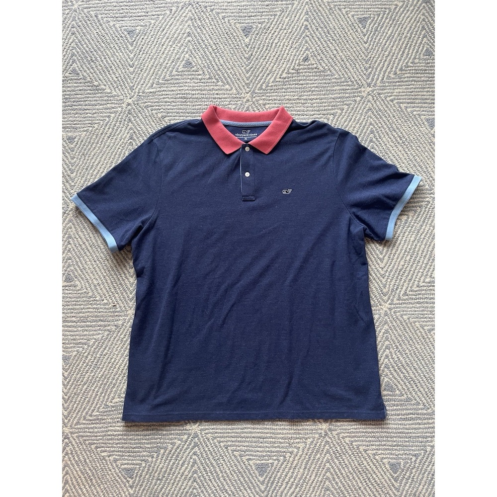 Vineyard Vines Cotton/Poly Ringer Polo - Blue/Red/Blue‎ - XL